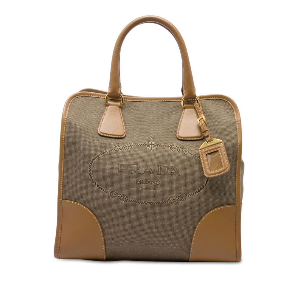 Pre-Loved Prada Saffiano Trimmed Canvas Canapa Logo Satchel